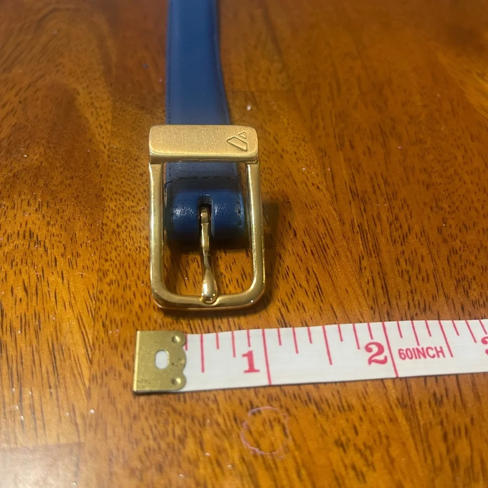 Classic Navy Leather Belt with Gold Buckle